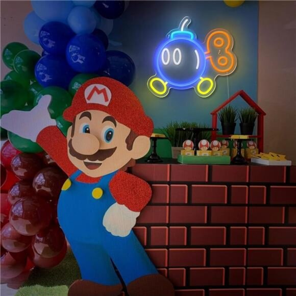 Super Mario Bros Bob-omb LED Neon Light Game Sign Room Decor Nintendo Retro NES - Picture 7 of 8